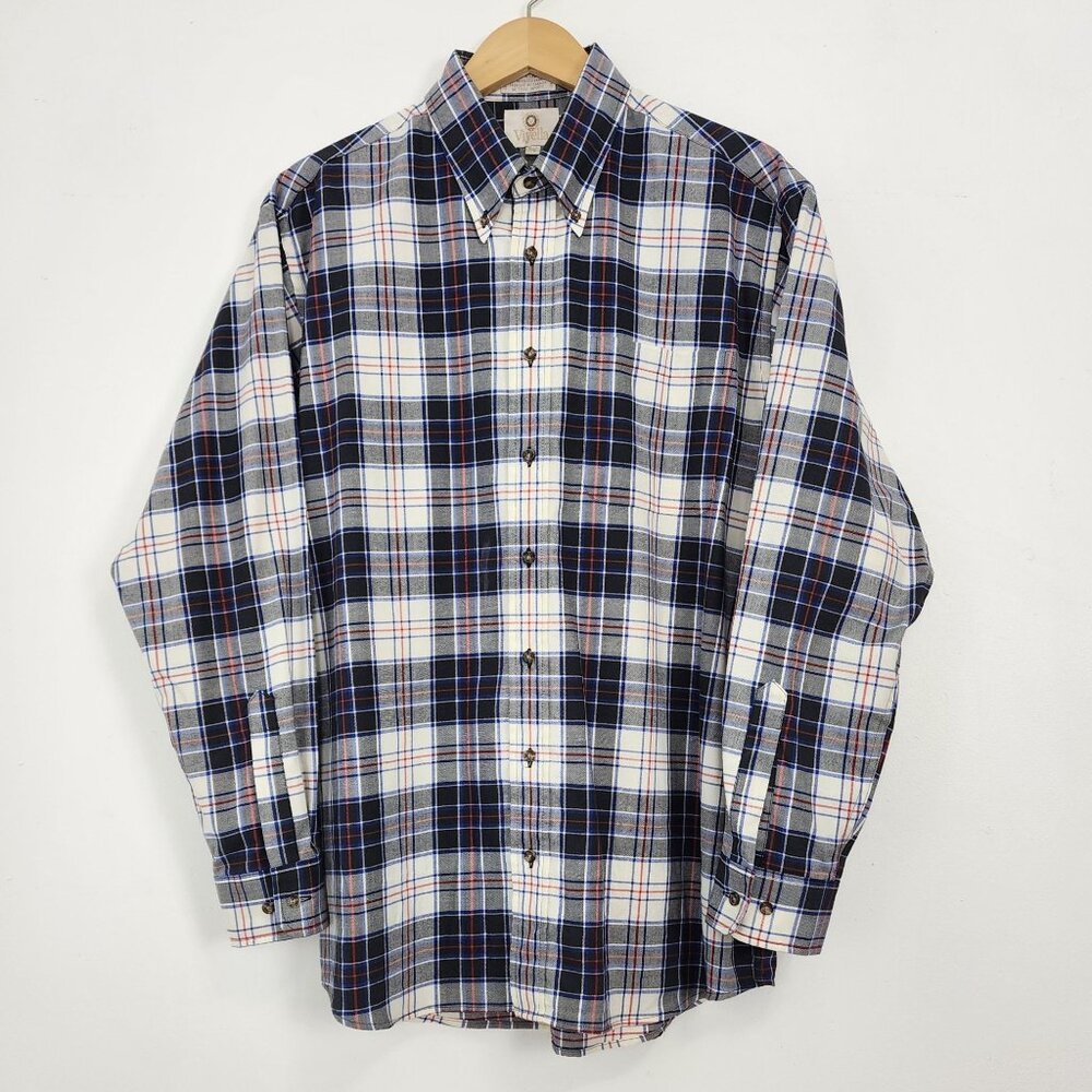 Viyella Canada Cotton Wool Blend Plaid Button-Up Long Sleeve Size L Classic
